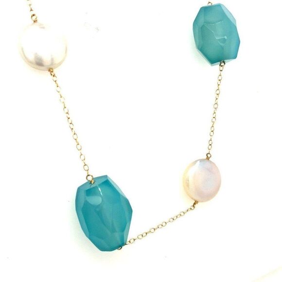 14k Green Quartz/Pearl Necklace - Picture 2 of 8